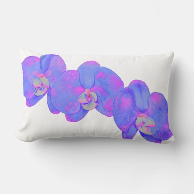 Cojín Lumbar Pintura de orquídea violeta morada de acuarela (Anverso)