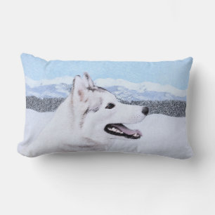 Cojín Lumbar Pintura de perro Husky Siberiano (Plata y Blanco)