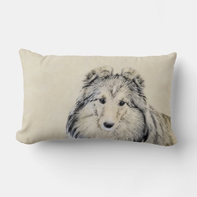 Cojín Lumbar Pintura de perro pastelero de Shetland - Arte de p (Anverso)