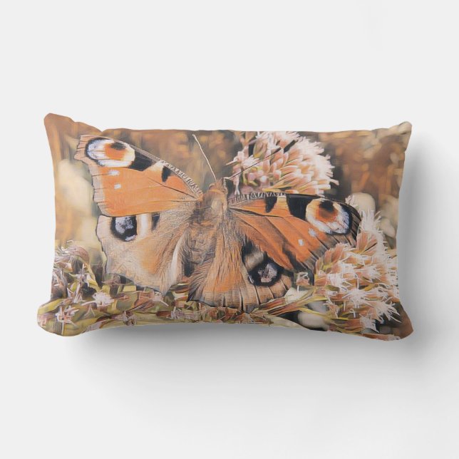 Cojín Lumbar Pintura de una mariposa naranja en flores lumbar (Anverso)