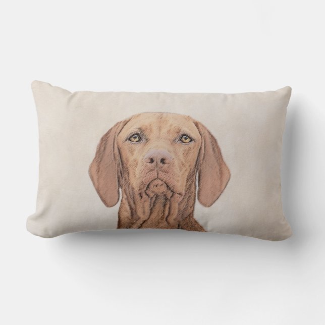 Cojín Lumbar Pintura de Vizsla - Arte Perro Original. (Anverso)
