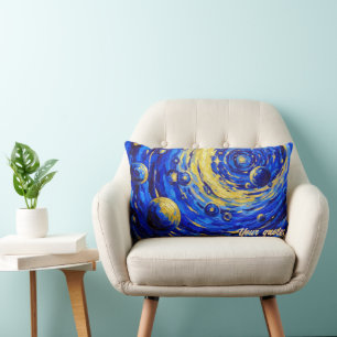 Cojín Lumbar Pintura de vórtice de galaxia celestial azul dorad