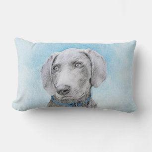 Cojín Lumbar Pintura de Weimaraner - Arte de Perro Original.