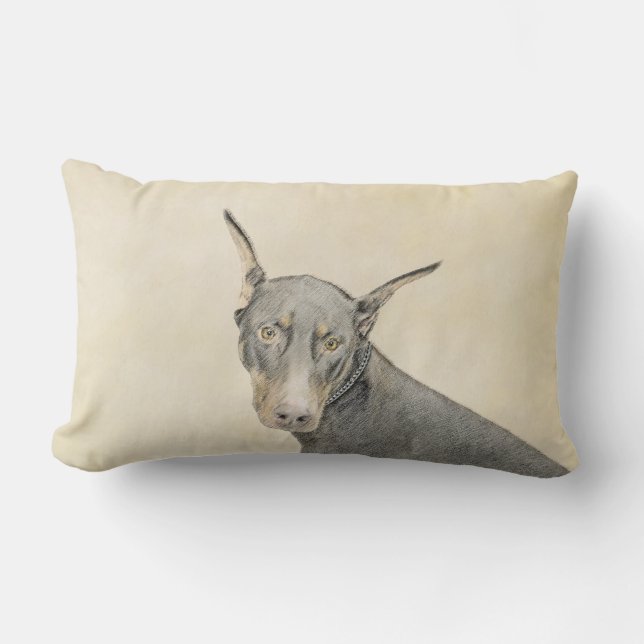 Cojín Lumbar Pintura Doberman Pinscher - Original Dog Art (Anverso)