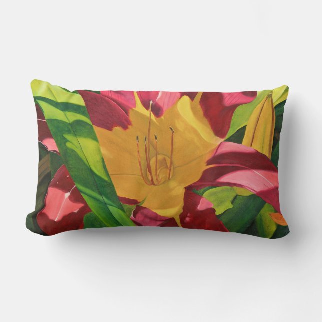 Cojín Lumbar Pintura floral de Red Tiger Lily, (Anverso)