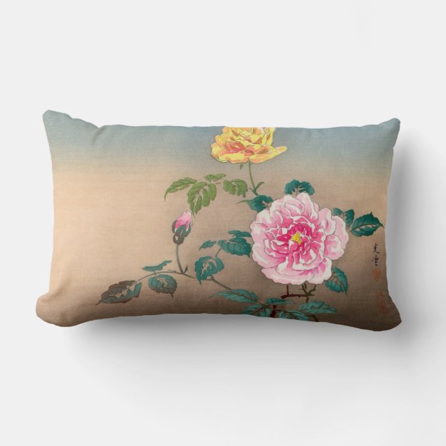 Cojín Lumbar Pintura japonesa de las flores de Tsuchiya Koitsu (Anverso)