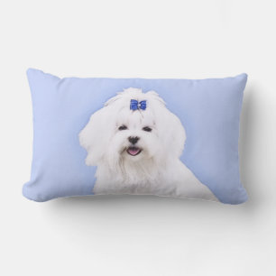 Cojín Lumbar Pintura maltesa - Arte de perro original muy lindo