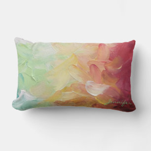 Cojín Lumbar Pintura moderna de oro rojo Verde azulado
