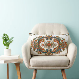 Cojín Lumbar Pintura Rosemaling Escandinava Antigua con Patrón 