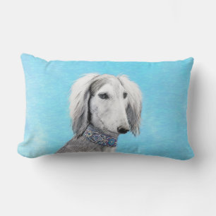 Cojín Lumbar Pintura Saluki (plateada) - Arte Perro Original.