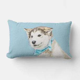 Cojín Lumbar Pintura siberiana Husky de pipa - Arte original de