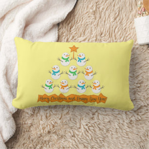 Cojín Lumbar Pirámide de árboles de Navidad hecha de muñecos de
