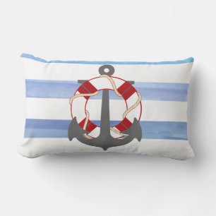Cojín Lumbar PixDezines ancla/naútico/océano/ola/acuararela