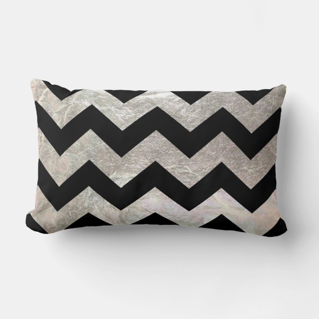 Cojín Lumbar PixDezines falso chevron de plata + negro (Anverso)