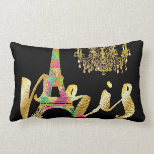 Cojín Lumbar PixDezines neon eiffel Tower/faux gold