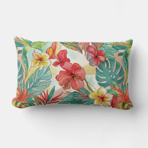 Cojín Lumbar PixDezines Retro Hyper H2 Hawái Floral Follaje