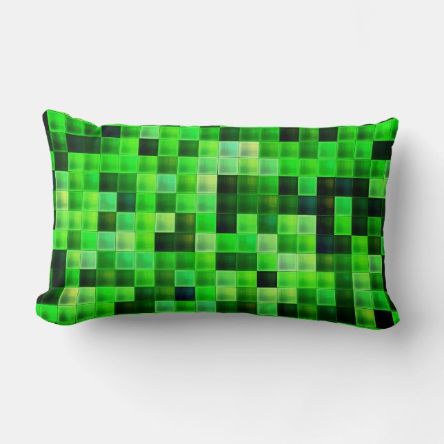 Cojín Lumbar Pixels Green Square Pattern de videojuegos (Anverso)
