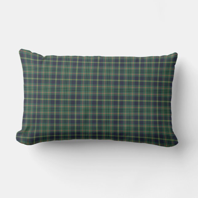 Cojín Lumbar Plaid escocés Taylor, un clan marino y verde claro (Anverso)