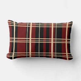 Cojín Lumbar Plaid Tradicional Negro, Crema de Mantequilla, Roj