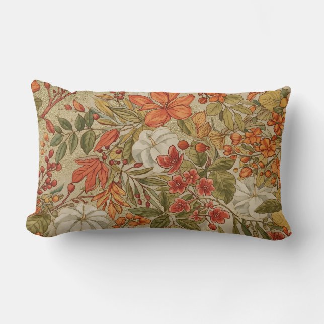 Cojín Lumbar Plan de Acción de Gracias, hojas de otoño y calaba (Anverso)