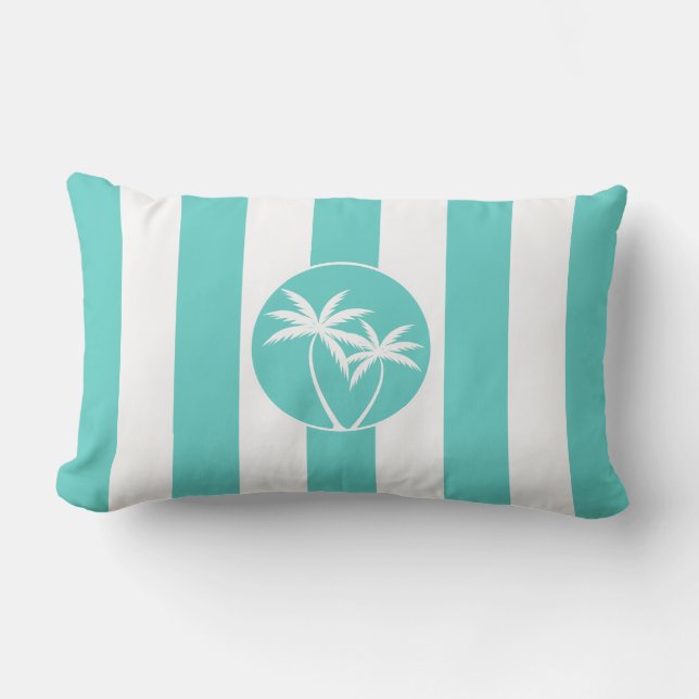 Cojín Lumbar Plan Island Palms Beach Life Aqua Stripes (Anverso)