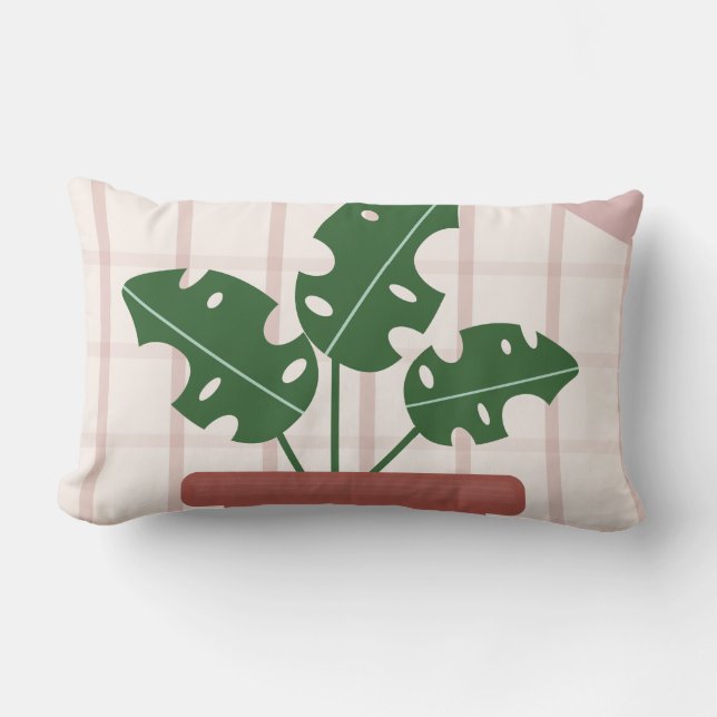 Cojín Lumbar Plantas Monstera Terracotta De Fondo Rojo (Anverso)