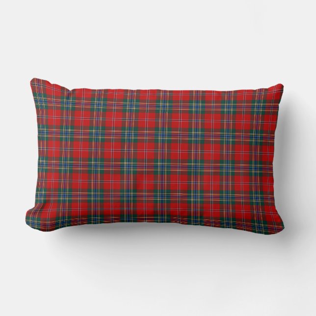 Cojín Lumbar Plata escocesa de clan negro, azul y verde MacLean (Anverso)
