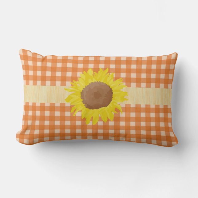 Cojín Lumbar Platos amarillos y girasoles de estilo campestre. (Anverso)