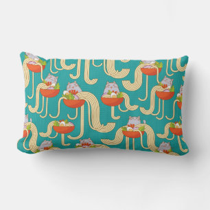 Cojín Lumbar Platos de fideos y gatos divertidos. Fideos con sp