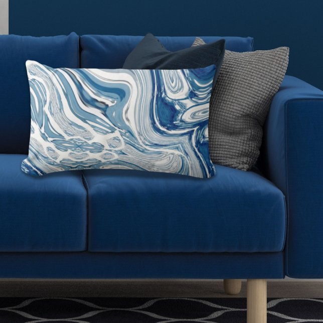 Cojín Lumbar playa de costa olas náuticas aguas turbulentas azu (coast beach nautical waves watercolor blue swirls lumbar pillow)
