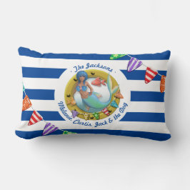 Cojín Lumbar Playa Nautical Blue Strin Mermaid Family Holiday