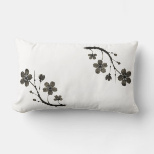 Cojín Lumbar Plum Blossom Line Art - Diseño botánico en