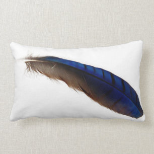 Cojín Lumbar Pluma azul moderna fresca en blanco