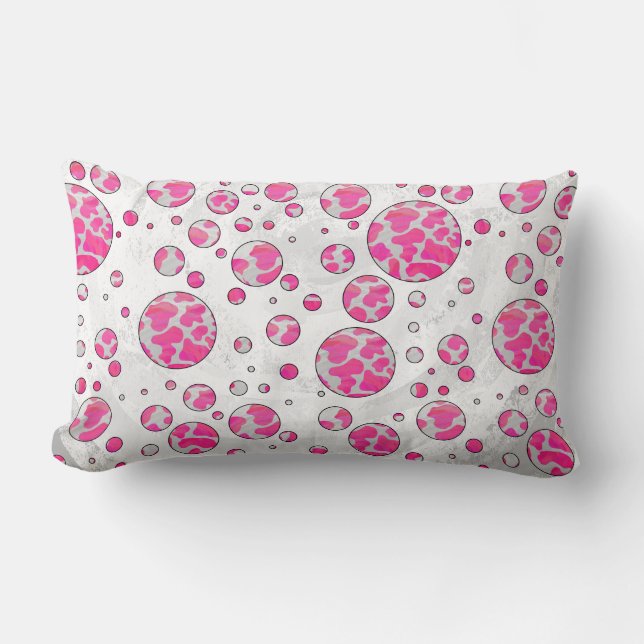 Cojín Lumbar Polka Dot Cow rosa y blanco (Anverso)