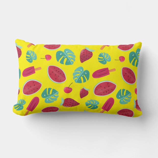 Cojín Lumbar Popsicle, cerezo, fresa y sandía (Anverso)