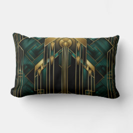 Cojín Lumbar Portail Art Déco - Émeraude et Dorure