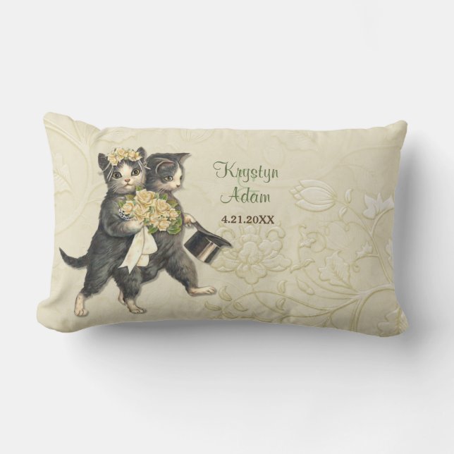 Cojín Lumbar Posada Gatos Boda Ivory-Lumbar Pillow (Anverso)