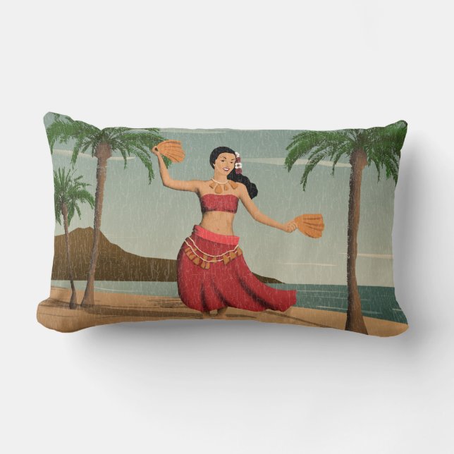 Cojín Lumbar Postal apenada hawaiana del chica de Hula del (Anverso)