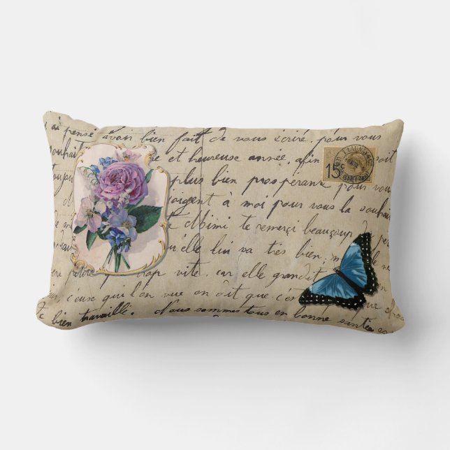 Cojín Lumbar Postal del francés del vintage (Anverso)