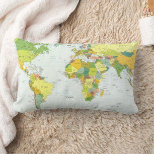 Cojín Lumbar Póster de Atlas Mapa Mundial Político: Decoración 