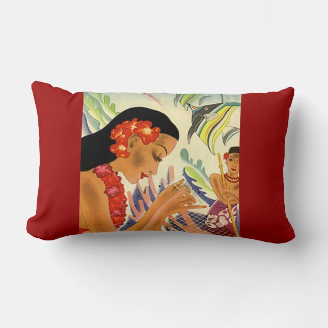 Cojín Lumbar Poster hawaiano del vintage del chica (Anverso)