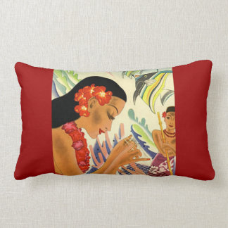 Cojín Lumbar Poster hawaiano del vintage del chica