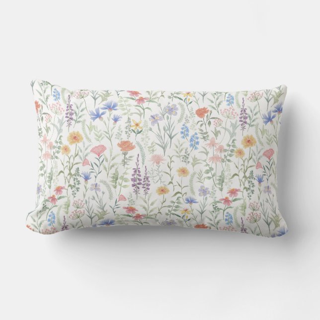 Cojín Lumbar Pradera de flores silvestres coquetas  (Anverso)