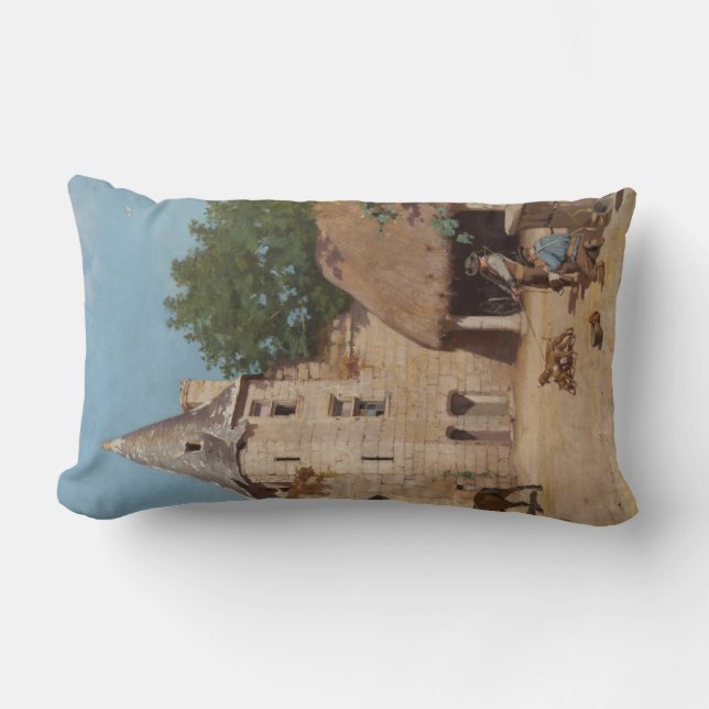 Cojín Lumbar Prepararse para la caza (escena medieval) (Anverso)