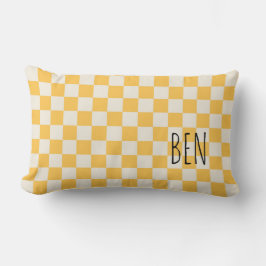 Cojín Lumbar Preppy Check Moderno Amarillo Blanco NOMBRE Dulce