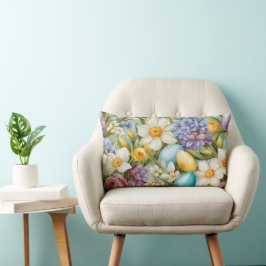 Cojín Lumbar Primavera. Narciso, Hyacintos, Tulipanes, Huevo de