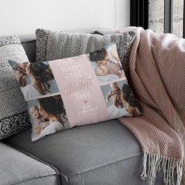 Cojín Lumbar Primer Día de la Madre Collage de fotos rosado