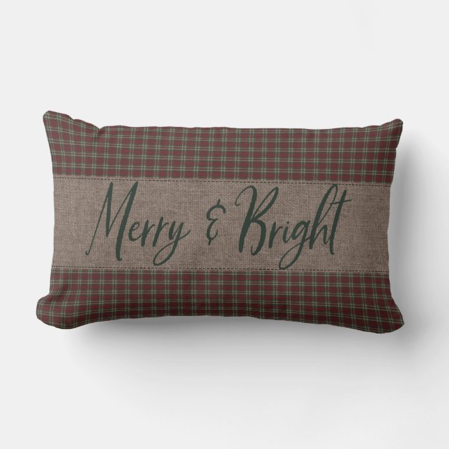 Cojín Lumbar Primiantes Navidades Merry Red & Green Homespun (Anverso)