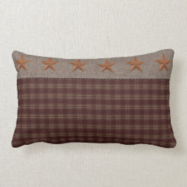 Cojín Lumbar Primitive Rústica Burgundy Homespun/Rusty Stars