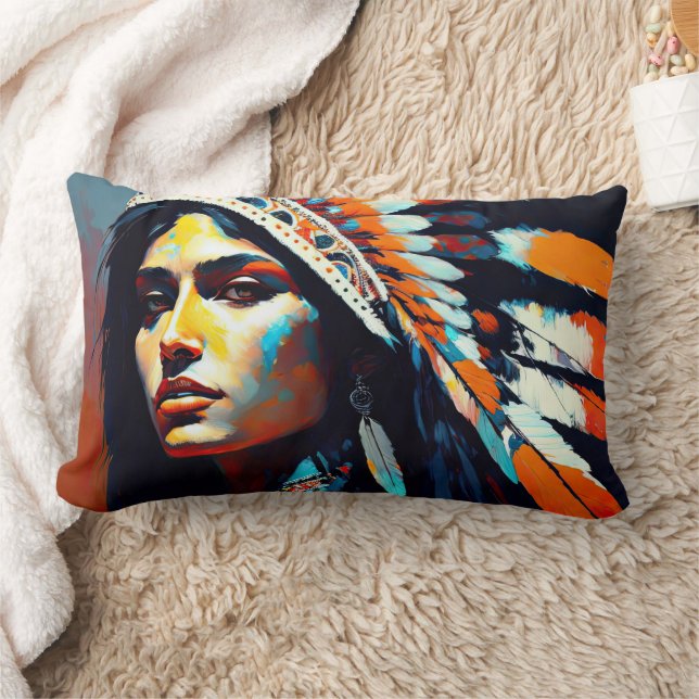 Cojín Lumbar Princesa Guerrera Nativa Estadounidense (Manta)